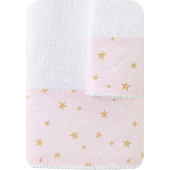 Πετσέτες Σετ 2ΤΜΧ Stardust Λευκό-Ροζ