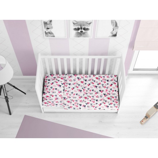 ΚΑΤΩΣΕΝΤΟΝΟ ΜΕ ΛΑΣΤΙΧΟ bebe Hearts 12 0,70X1,40X0,15 Grey-Pink Cotton 100%