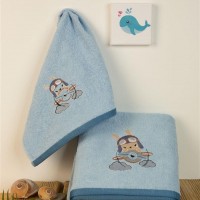 ΠΕΤΣΕΤΑ Με Κέντημα Σετ 2 τεμ bebe Airplane 156 30X50,70X140 Σιελ 100% Cotton