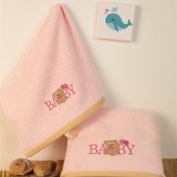 ΠΕΤΣΕΤΑ Με Κέντημα Σετ 2 τεμ bebe Baby Bear 162 30X50,70X140 Ροζ 100% Cotton