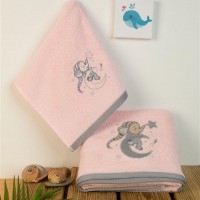 ΠΕΤΣΕΤΑ Με Κέντημα ΣΕΤ 2 τεμ bebe Dreaming Elephant 167 30X50,70X140 Ροζ 100% Cotton