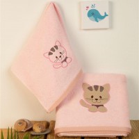 ΠΕΤΣΕΤΑ Με Κέντημα Σετ 2 τεμ bebe Kitty 136 30X50,70X140 Ροζ 100% Cotton