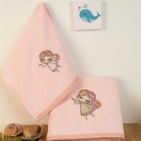 ΠΕΤΣΕΤΑ Με Κέντημα Σετ 2 τεμ bebe Little Angel 141 30X50,70X140 Ροζ 100% Cotton