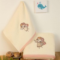 ΠΕΤΣΕΤΑ Με Κέντημα Σετ 2 τεμ bebe Little Angel 143 30X50,70X140 Εκρού 100% Cotton