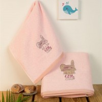 ΠΕΤΣΕΤΑ Με Κέντημα Σετ 2 τεμ bebe Rabbit Girl 146 30X50,70X140 Ροζ 100% Cotton