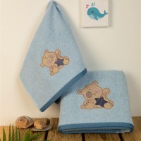 ΠΕΤΣΕΤΑ Με Κέντημα Σετ 2 τεμ bebe Star Bear 151 30X50,70X140 Σιελ 100% Cotton