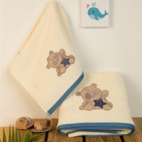 ΠΕΤΣΕΤΑ Με Κέντημα Σετ 2 τεμ bebe Star Bear 153 30X50,70X140 Εκρού 100% Cotton