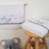 ΠΕΤΣΕΤΑ Με Ψηφιακή Εκτύπωση Σετ 2 τεμ bebe Rainbow Unicorn 78 30X50,70X140 Λευκό 100% Cotton