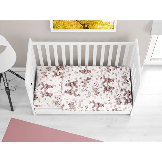 ΣΕΝΤΟΝΙΑ ΕΜΠΡΙΜΕ ΣΕΤ 3 τεμ bebe Bunnies 30 120X160 White-Coral 100% Cotton Flannel