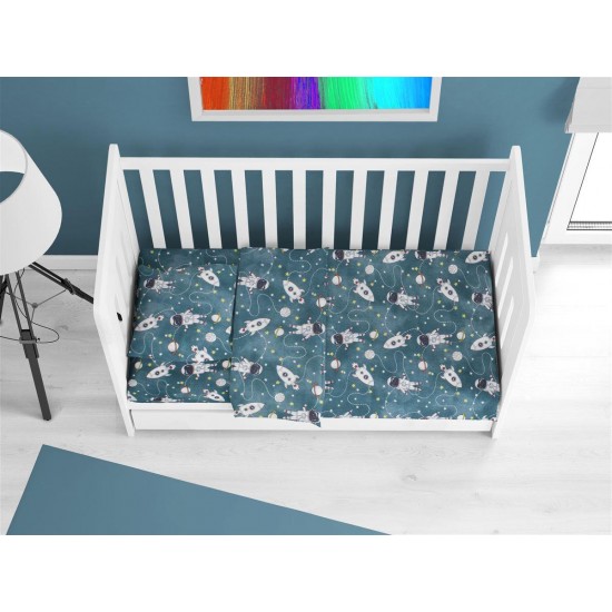 ΚΑΤΩΣΕΝΤΟΝΟ ΜΕ ΛΑΣΤΙΧΟ bebe Galaxy Travel 91 0,70X1,40X0,15 Petrol 100% Cotton Flannel