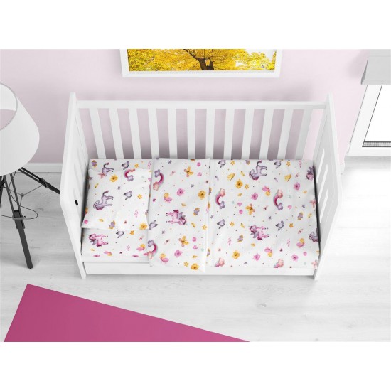 ΣΕΝΤΟΝΙΑ ΕΜΠΡΙΜΕ ΣΕΤ 3 τεμ bebe Unicorn 105 120X160 White 100% Cotton Flannel