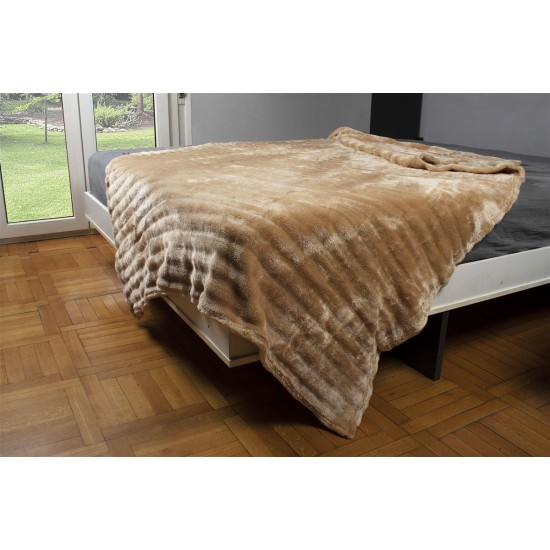 ΚΟΥΒΕΡΤΑ Coral Fleece Ριγέ 220X240 300gsm 12 Beige 100% Polyester