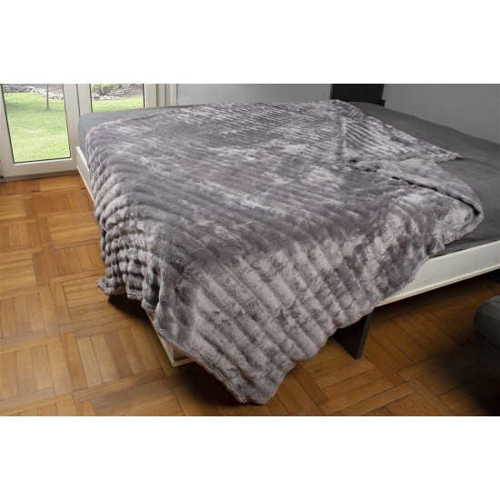 ΚΟΥΒΕΡΤΑ Coral Fleece Ριγέ 220X240 300gsm 16 Grey 100% Polyester