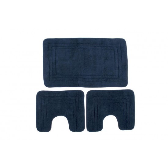 Πατάκι Μπάνιου Σετ 3 τεμ ZUCCHI 1τεμ 55X90, 2 τεμ 45X50 Navy Blue 100% Cotton