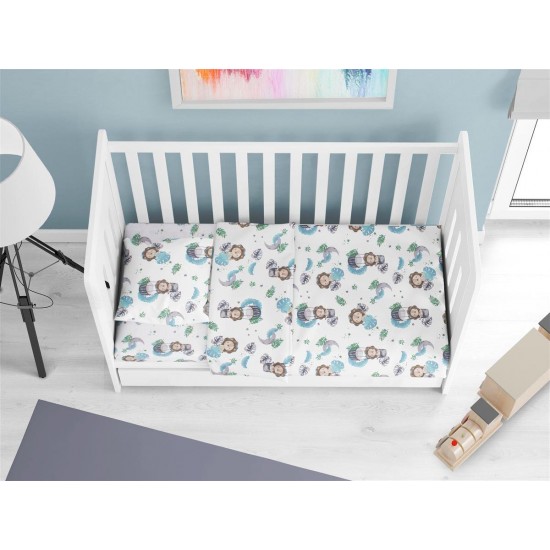 Σεντόνια Εμπριμέ Σετ 3 τεμ bebe Lion 533 120X160 Sky Blue 100% Cotton