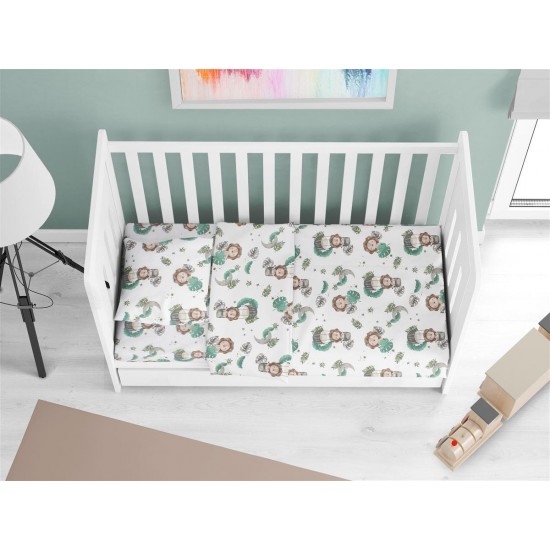 Κατωσέντονο Με Λάστιχο bebe Lion 534 0,70X1,40X0,15 Green 100% Cotton