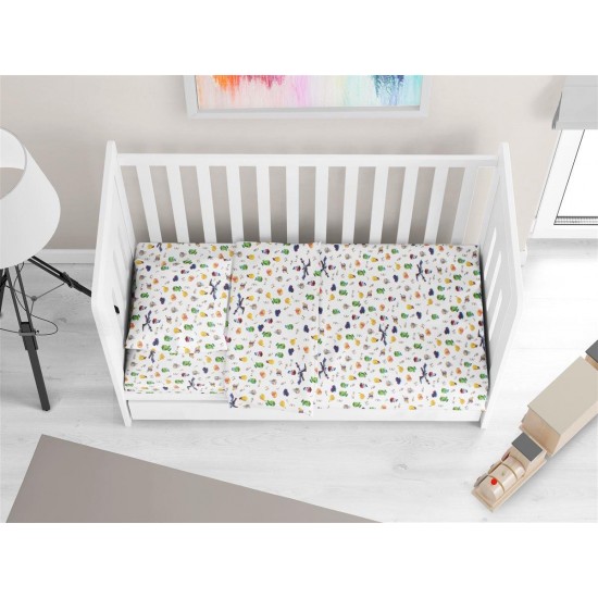 Σεντόνια Εμπριμέ Σετ 3 τεμ bebe Minecraft 565 120X160 White-Multi 100% Cotton