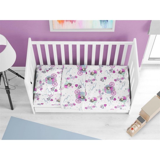 Κατωσέντονο Με Λάστιχο bebe Princess 389 0,70X1,40X0,15 White-Lila 70/30 Cott/Pol