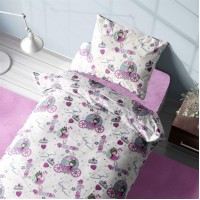 Σεντόνια Εμπριμέ Σετ 3 τεμ kids Princess 389 160X240 White-Lila 70/30 Cott/Pol