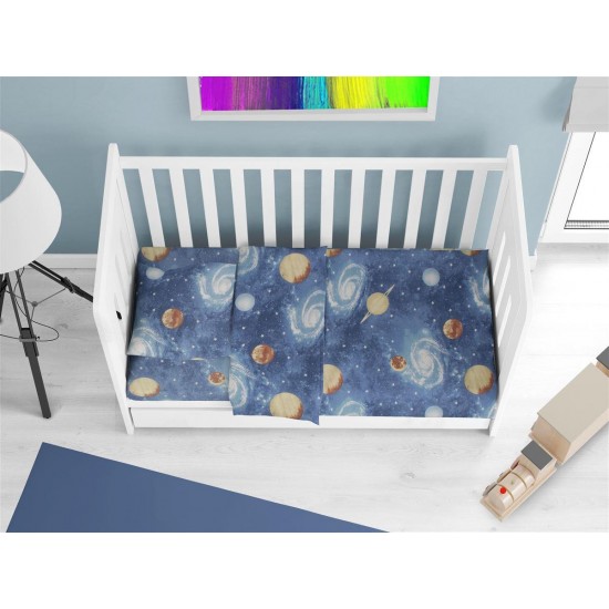 Κατωσέντονο Με Λάστιχο bebe Milky Way 185 0,70X1,40X0,15 Blue 100% Cotton