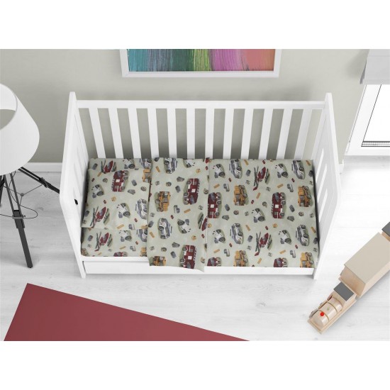 Σεντόνια Εμπριμέ Σετ 3 τεμ bebe Toys 47 120X160 Olive 100% Cotton Flannel