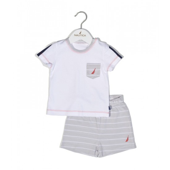 Nautica Des.15 Σετ T-Shirt & Shorts Jersey Organic Γκρι Ριγέ 74cm