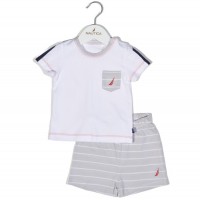 Nautica Des.15 Σετ T-Shirt & Shorts Jersey Organic Γκρι Ριγέ 86cm