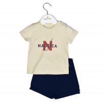 Nautica Des.14 Σετ T-Shirt & Shorts Jersey Beige/Navy 86cm 12-18 μηνών
