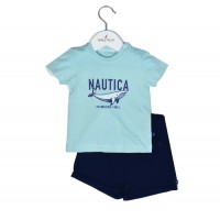 Nautica Des.13 Σετ T-Shirt & Shorts Jersey Mint/Navy 68cm 3-6 μηνών