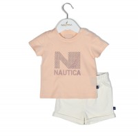 Nautica Des.16 Σετ T-Shirt & Shorts Jersey Salmon/Ecru 92cm 2 ετών