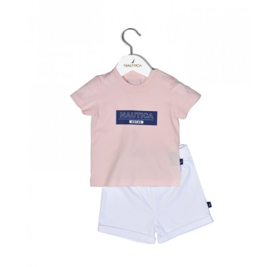 Nautica Des.12 Σετ T-Shirt & Shorts Jersey Pink/White 86cm 12-18 μηνών