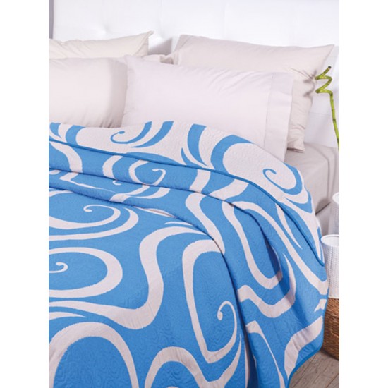 ΚΟΥΒΕΡΛΙ COTTON RICH 220X260 CURVES BEIGE/BLUE