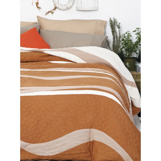 ΚΟΥΒΕΡΛΙ COTTON RICH 160X260 WAVES ECRU/SALMON